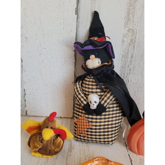 Cat witch turkey Pumpkin trinket Halloween Thanksgiving home decor set - Picture 3 of 5